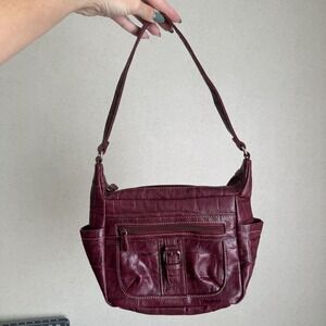 Y2K Faux Alligator Maroon Shoulder Purse Handbag New Belt Buckle Front